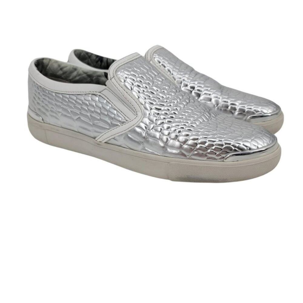 Ted Baker London Croc Embossed Slip On Silver Metallic Keziah Sneakers Size 8